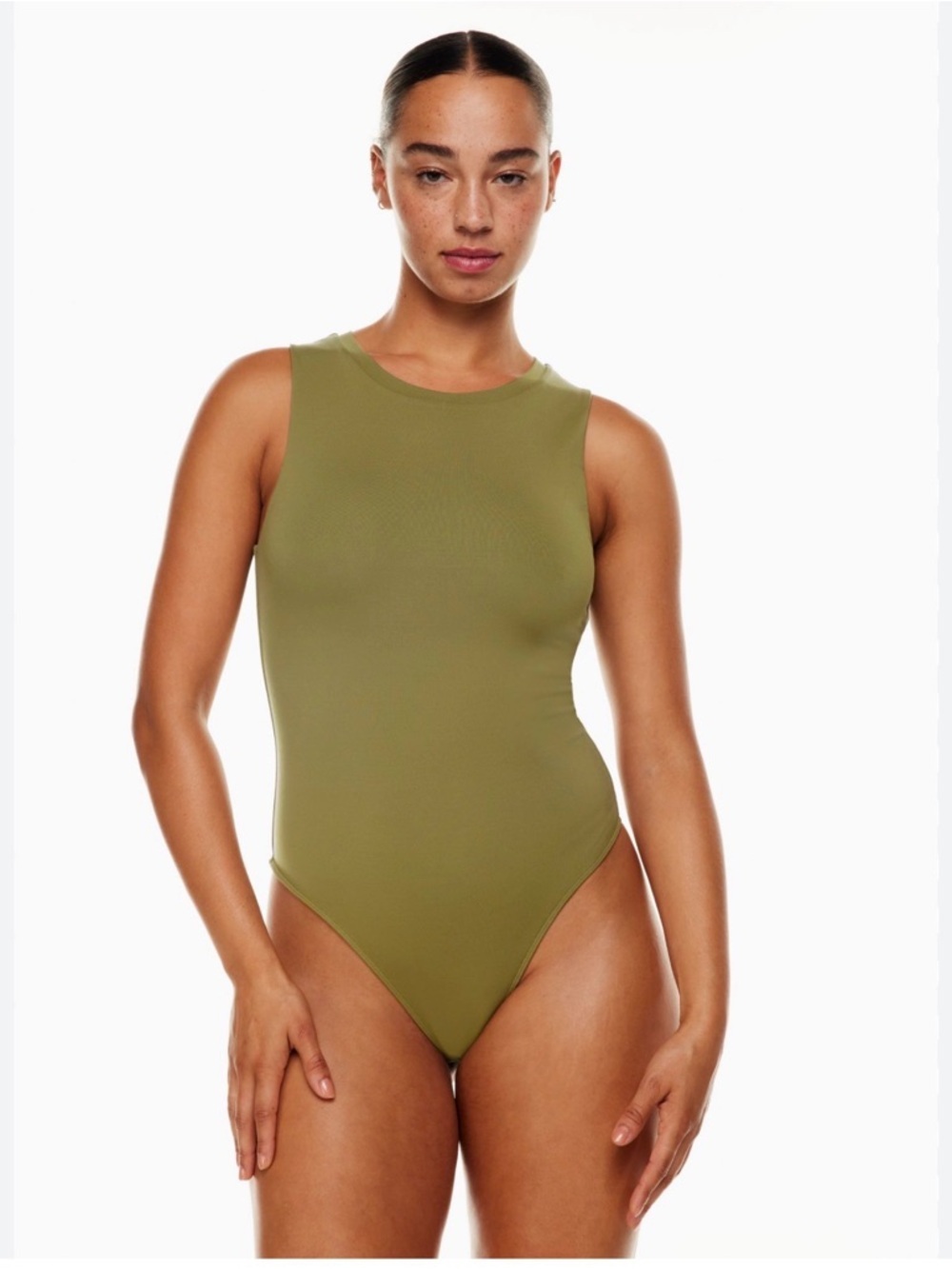 Aritzia Babaton Contour Bodysuit Size L Olive Green Sleeveless
